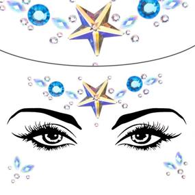 img 3 attached to 🧜 SIQUK 12 Sets Mermaid Face Gems - Rhinestone Temporary Tattoos with Crystal Tears - Stones for Race, Carnival, Festival, Party