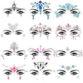 img 4 attached to 🧜 SIQUK 12 Sets Mermaid Face Gems - Rhinestone Temporary Tattoos with Crystal Tears - Stones for Race, Carnival, Festival, Party