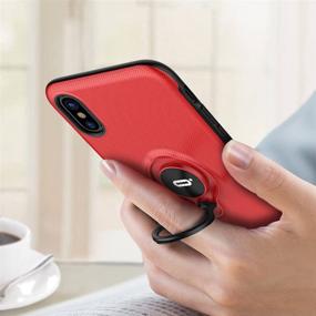 img 1 attached to 📱 DESOF iPhone X Case with Adjustable Ring Holder Kickstand and Car Mount Compatibility – Red 5.8 inch Slim Cover