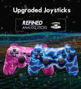 img 2 attached to 🎮 Bowei PS3 Controller Wireless 2 Pack - Enhanced Gaming Experience, Double Shock Gamepad for Playstation 3 Remotes - Blue+Purple