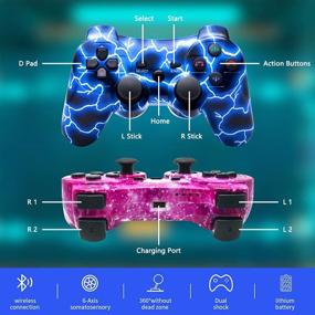 img 1 attached to 🎮 Bowei PS3 Controller Wireless 2 Pack - Enhanced Gaming Experience, Double Shock Gamepad for Playstation 3 Remotes - Blue+Purple