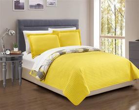img 1 attached to 🌼 Chic Home QS1768-AN 3 Piece Woodside Abstract Floral Quilt Set - Queen Size - Vibrant Yellow - Includes 2 Shams