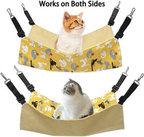 img 1 attached to 🐱 Adjustable Strap Cat Hanging Hammock Bed - Reversible Double-Sided Hammock for Small Pets - Yellow Cat, Small Size