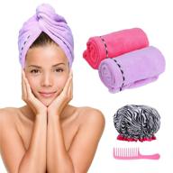 🧖 magic quick dry microfiber hair towel turban wrap set - 2 head wraps with shower cap, comb - anti-frizz, absorbent, twist drying towel hat for women logo