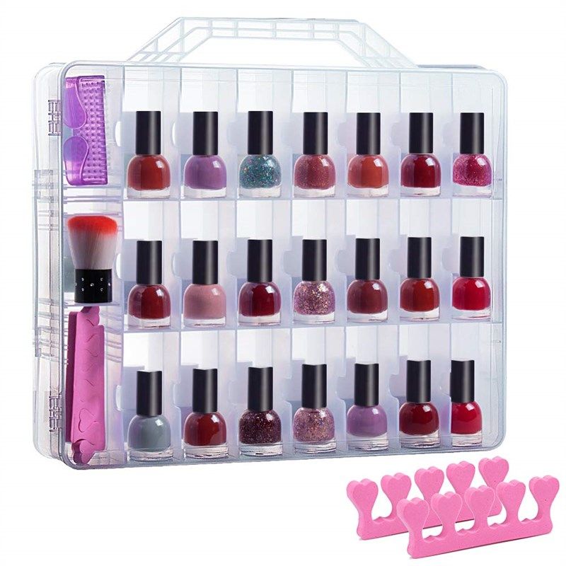 JIASHENG Nail Polish Organizer Case for 48 Bottles, Gel Nail Polish Storage  Holder Double Side Adjustable Space Divider for Acrylic Nail Gel Dip