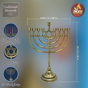 img 2 attached to Ner Mitzvah Traditional Bronze Candle Menorah for Chanukah - Classic Rounded Branches - Hanukkah Menorah