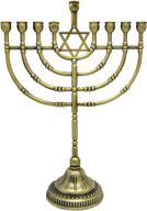 ner mitzvah traditional bronze candle menorah for chanukah - classic rounded branches - hanukkah menorah logo