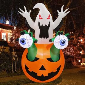 img 4 attached to 🎃 Inflatable 6 Foot Pumpkin Ghost Decoration - Christmas, Halloween, Thanksgiving Party, Indoor & Outdoor Home Garden Yard - 1 Ghost, 2 Hand Catch Eye - PETUOL-BLOWUP-LIGHTED
