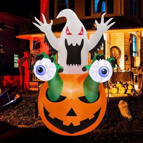img 2 attached to 🎃 Inflatable 6 Foot Pumpkin Ghost Decoration - Christmas, Halloween, Thanksgiving Party, Indoor & Outdoor Home Garden Yard - 1 Ghost, 2 Hand Catch Eye - PETUOL-BLOWUP-LIGHTED