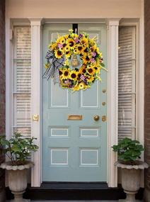 img 1 attached to 🌻 WEZEHO 18-inch Artificial Sunflower Wreath with Hook and Bow for Front Door, Handmade Silk Flower Wreath - Spring and Summer Door Wreath for Home, Party, Festival, Wedding Decor