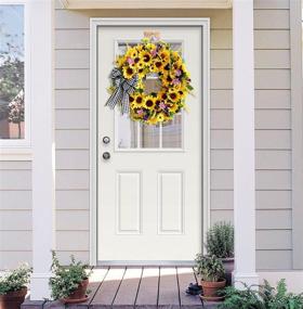 img 3 attached to 🌻 WEZEHO 18-inch Artificial Sunflower Wreath with Hook and Bow for Front Door, Handmade Silk Flower Wreath - Spring and Summer Door Wreath for Home, Party, Festival, Wedding Decor