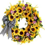 🌻 wezeho 18-inch artificial sunflower wreath with hook and bow for front door, handmade silk flower wreath - spring and summer door wreath for home, party, festival, wedding decor логотип