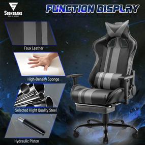 img 3 attached to Premium Soontrans Gaming Chair with Footrest for Adults Teens - Ultimate Comfort & Support for PC Gaming, Home Office, and Racing Games (Flash Grey)