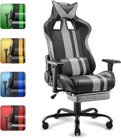 img 4 attached to Premium Soontrans Gaming Chair with Footrest for Adults Teens - Ultimate Comfort & Support for PC Gaming, Home Office, and Racing Games (Flash Grey)