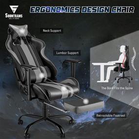 img 2 attached to Premium Soontrans Gaming Chair with Footrest for Adults Teens - Ultimate Comfort & Support for PC Gaming, Home Office, and Racing Games (Flash Grey)