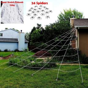 img 4 attached to 🕸️ JOYIN Outdoor Halloween Decor Yard: 23X18 ft Triangular Mega White Spider Web with Super Stretch 120g Cobweb and 24 Spiders