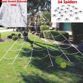 img 3 attached to 🕸️ JOYIN Outdoor Halloween Decor Yard: 23X18 ft Triangular Mega White Spider Web with Super Stretch 120g Cobweb and 24 Spiders