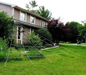 img 2 attached to 🕸️ JOYIN Outdoor Halloween Decor Yard: 23X18 ft Triangular Mega White Spider Web with Super Stretch 120g Cobweb and 24 Spiders