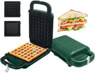 🥪 2-in-1 mini waffle maker and electric sandwich maker with removable anti-overflow nonstick grids, led indicator lights for convenient on-the-go breakfast, lunch, snacks, and desserts (green) логотип