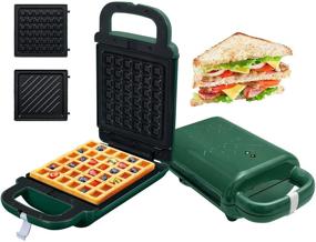 img 4 attached to 🥪 2-in-1 Mini Waffle Maker and Electric Sandwich Maker with Removable Anti-Overflow Nonstick Grids, LED Indicator Lights for Convenient On-the-Go Breakfast, Lunch, Snacks, and Desserts (Green)