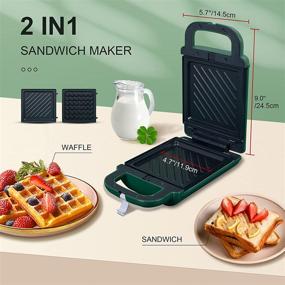 img 3 attached to 🥪 2-in-1 Mini Waffle Maker and Electric Sandwich Maker with Removable Anti-Overflow Nonstick Grids, LED Indicator Lights for Convenient On-the-Go Breakfast, Lunch, Snacks, and Desserts (Green)