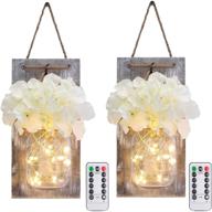 🔆 mason jar wall lights: charming remote controlled bedroom decor set - lightess rustic farmhouse hanging sconces with led fairy lights, battery powered - sya11 (set of 2) логотип