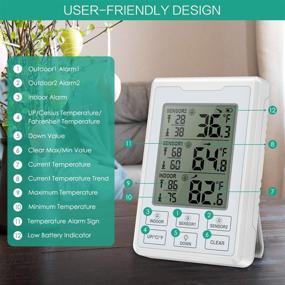 img 2 attached to ORIA Wireless Refrigerator Thermometer with 2 Remote Sensors, LCD Touchscreen, Audible Alarm, Indoor Outdoor Temperature Monitor for Freezer, Kitchen, and Home