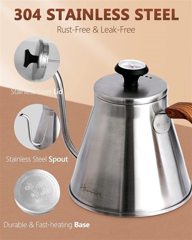 Gooseneck Kettle, Harriet 37oz Pour Over Kettle Stove Top, Stainless Steel  Coffee kettle with Thermometer, Tea Kettle with 3-Layer Base, Anti-Hot