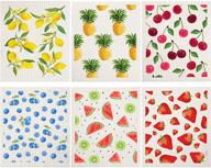 🍽️ reusable dish towels - mixed fruit swedish kitchen dishcloths - absorbent, fast dry cleaning cloths for kitchen - blueberry, cherry, strawberry, lemon, pineapple & watermelon cleaning wipes (set of 6) logo