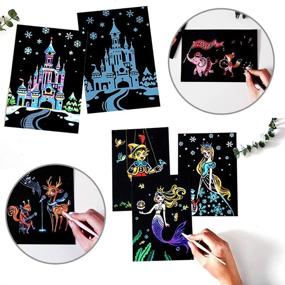 img 3 attached to 🌈 Discover the Mesmerizing Dreamtopia: Rainbow Night View Scratch Art Paper Set for Creative Adults and Kids – Includes 12 Sheets Scratch Cards, Scratch Drawing Pen, and Clean Brush!