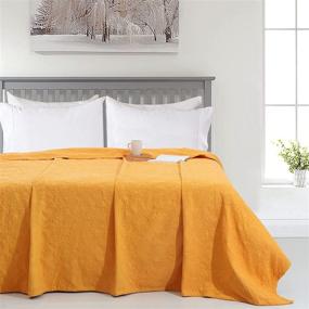 img 1 attached to Cotton Blanket Matelassé Damask Design Thermal Blanket - King Size Mustard Yellow Blanket, Ideal for All-Season Bed Layering and as a Bed/Throw Blanket - 90 x 108 inches