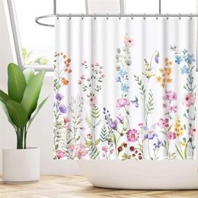 img 3 attached to 🌺 Funnytree Watercolor Floral Plant Shower Curtain Set with Hooks - Home Bathroom and Bathtub Decor - Easy Care, Machine Washable - Durable Polyester Fabric - 72"x72