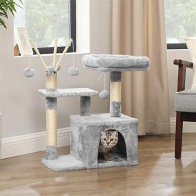 img 2 attached to 🐱 FEANDREA Cat Tree: Interactive Cat Tower with Cat Cave, 3 Pompoms & Activity Center