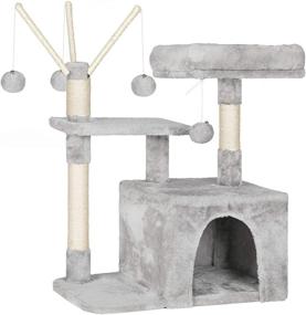 img 4 attached to 🐱 FEANDREA Cat Tree: Interactive Cat Tower with Cat Cave, 3 Pompoms & Activity Center