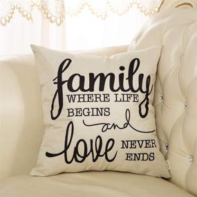 img 2 attached to Fjfz Rustic Family Farmhouse Decorative Throw Pillow Cover: Family Where Life Begins and Love Never Ends Sign, Housewarming Gift Decoration, Home Decor Cotton Linen Cushion Case for Sofa Couch 18x18