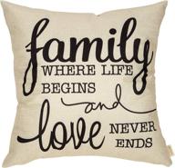 fjfz rustic family farmhouse decorative throw pillow cover: family where life begins and love never ends sign, housewarming gift decoration, home decor cotton linen cushion case for sofa couch 18x18 логотип