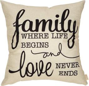 img 3 attached to Fjfz Rustic Family Farmhouse Decorative Throw Pillow Cover: Family Where Life Begins and Love Never Ends Sign, Housewarming Gift Decoration, Home Decor Cotton Linen Cushion Case for Sofa Couch 18x18