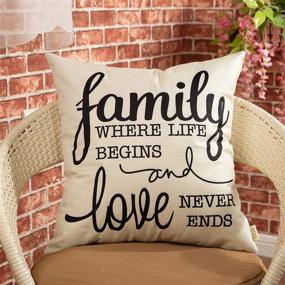 img 1 attached to Fjfz Rustic Family Farmhouse Decorative Throw Pillow Cover: Family Where Life Begins and Love Never Ends Sign, Housewarming Gift Decoration, Home Decor Cotton Linen Cushion Case for Sofa Couch 18x18