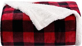 img 4 attached to HBlife Sherpa Buffalo Plaid Christmas Throw Blanket 50X60 Inches - Super Cozy Fuzzy Fleece Warm Plush Holiday Decorative Cabin Blankets and Throws, Black and Red for Couch