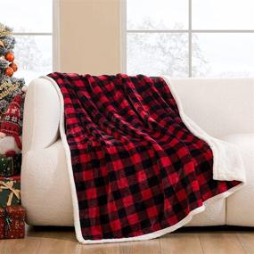 img 3 attached to HBlife Sherpa Buffalo Plaid Christmas Throw Blanket 50X60 Inches - Super Cozy Fuzzy Fleece Warm Plush Holiday Decorative Cabin Blankets and Throws, Black and Red for Couch