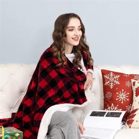 img 1 attached to HBlife Sherpa Buffalo Plaid Christmas Throw Blanket 50X60 Inches - Super Cozy Fuzzy Fleece Warm Plush Holiday Decorative Cabin Blankets and Throws, Black and Red for Couch