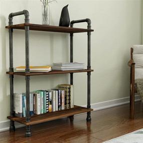 img 4 attached to 📚 Barnyard Designs 3-Tier Etagere Bookcase: Real Pine Wood Furniture with Solid Pine Open Shelves, Rustic Modern Industrial Design – Brown, 38.5" x 29.5" x 11.75