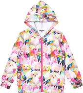 fashionable girls' unicorn zip up hoodie jacket with handy pockets logo