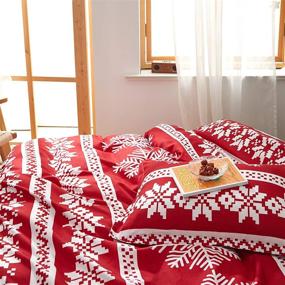 img 2 attached to 🎄 Joyreap Christmas Duvet Cover Set - Red and Light Pink Snowflake Pattern - Soft and Breathable Microfiber - All Seasons - FLL/Queen Size (90x90 inches) - 3 Piece Set with 2 Pillow Shams