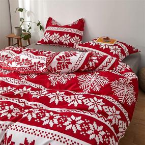 img 1 attached to 🎄 Joyreap Christmas Duvet Cover Set - Red and Light Pink Snowflake Pattern - Soft and Breathable Microfiber - All Seasons - FLL/Queen Size (90x90 inches) - 3 Piece Set with 2 Pillow Shams