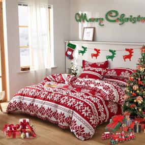 img 3 attached to 🎄 Joyreap Christmas Duvet Cover Set - Red and Light Pink Snowflake Pattern - Soft and Breathable Microfiber - All Seasons - FLL/Queen Size (90x90 inches) - 3 Piece Set with 2 Pillow Shams