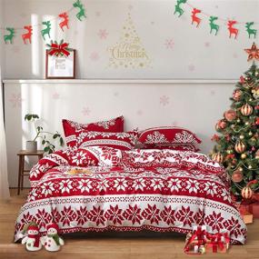 img 4 attached to 🎄 Joyreap Christmas Duvet Cover Set - Red and Light Pink Snowflake Pattern - Soft and Breathable Microfiber - All Seasons - FLL/Queen Size (90x90 inches) - 3 Piece Set with 2 Pillow Shams