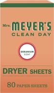 mrs. meyer's clean day dryer sheets: static reducing 🌸 fabric softener infused with essential oils – geranium scent, 80 count logo