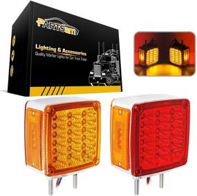 img 4 attached to 🚦 Partsam Double Face Pedestal Stop Turn Tail Light: Amber/Red 39 LED for Peterbilt, Freightliner, Kenworth, Mack, Western Star