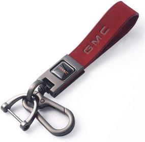 img 4 attached to UUUU Car Keychain Accessories With Alloy Metal And Red Genuine Leather Suit For GMC Sierra Denali Canyon Terrain Yukon Jimmy Acadia Series Present For Women And Men (Red For GMC 1 Pcs)